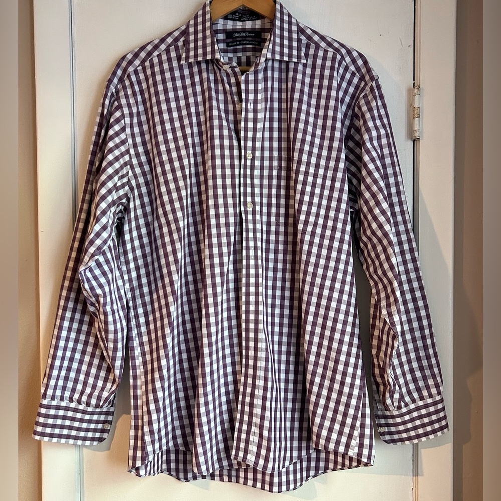 Saks Fifth Avenue Purple and White Checkered button up Shirt